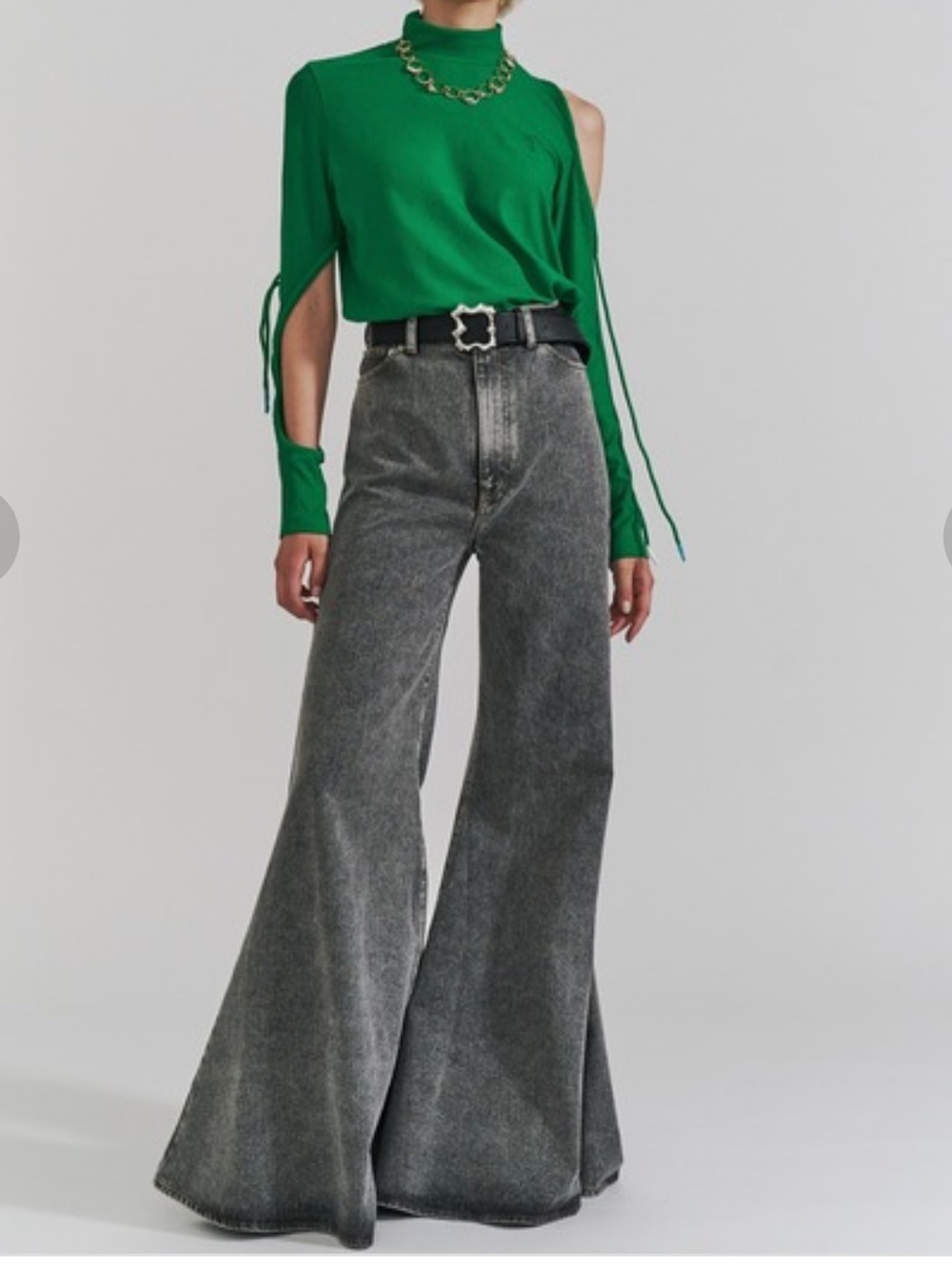 PAMEO POSE Gray Extreme Flare Wide Leg Jeans Y2K Japanese Grunge